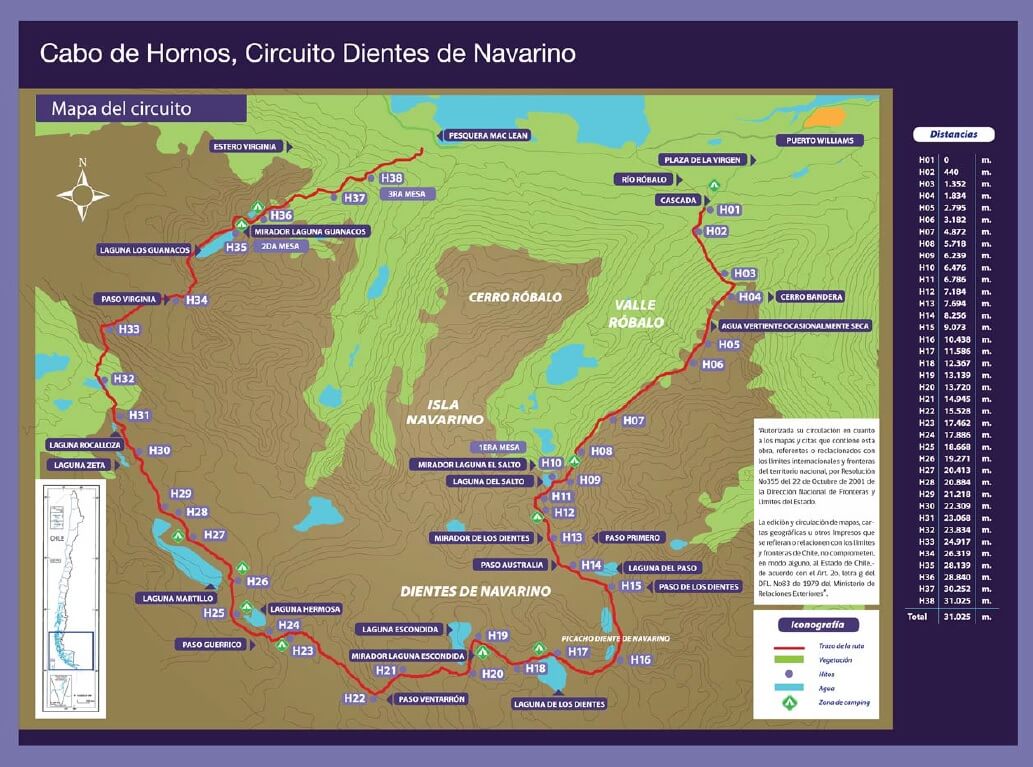 mapa ruta Dientes de Navarino