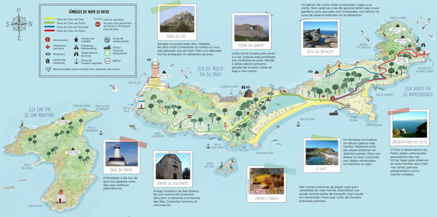 Mapa rutas senderismo Cíes